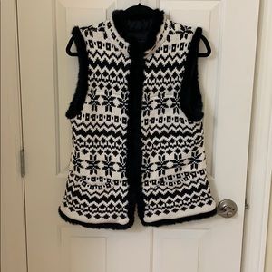 Talbots fair isles quilted fur trimmed vest